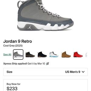 Jordan 9 Retro Cool Grey Men’s Athletic Shoes